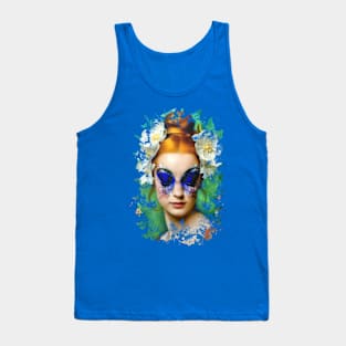 Portrait of Beautiful Woman with Butterfly Tattoo on Her Face Tank Top